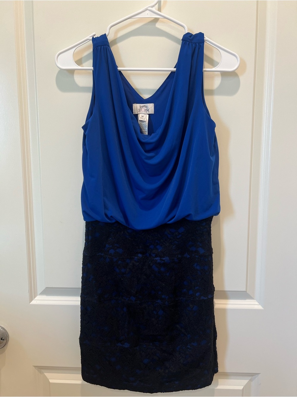 Sweet Storm Royal Blue Sleeveless Dress with Black Lace Skirt